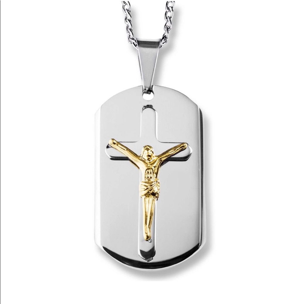 Mens Stainless Steel Layer Crucifix 24” Chain